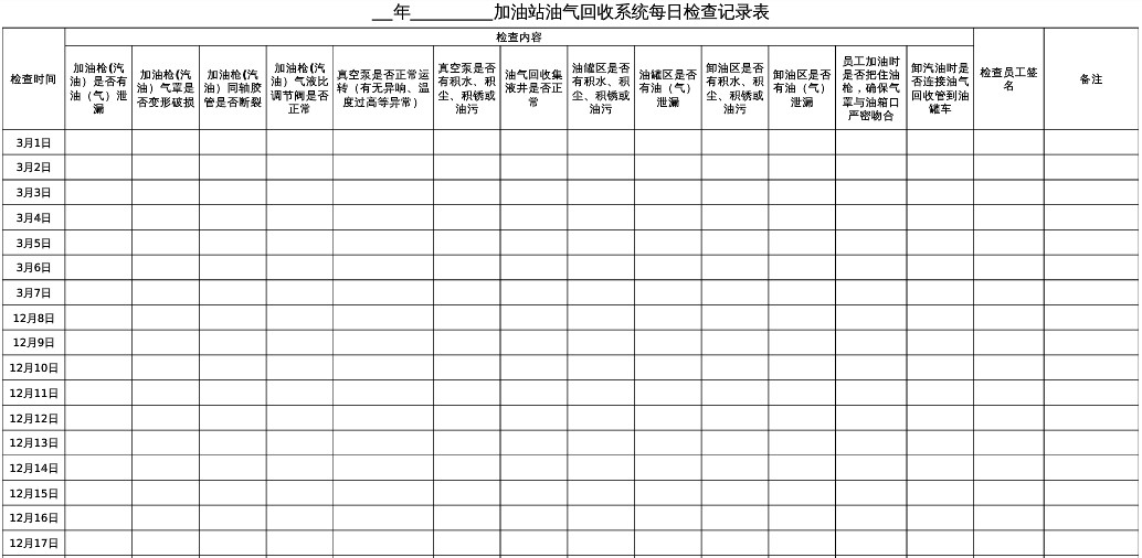 加油站油气回收检测台账例